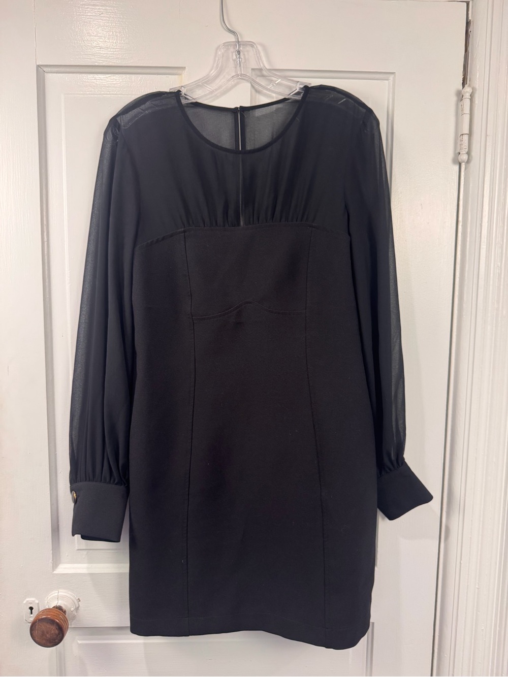 Anthropologie Black Long-Sleeve Chiffon Yoke Shift Dress